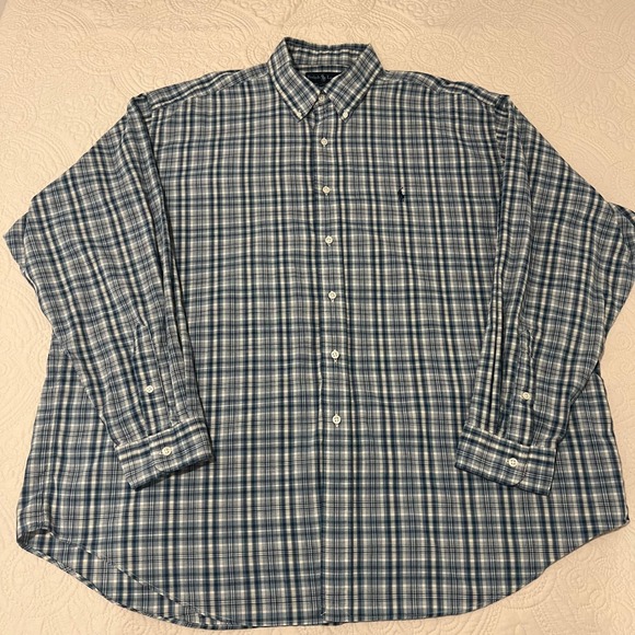 Ralph Lauren Blake Mens XXL‎ Plaid L/S Button Down Shirt Blue White Lightweigt - Picture 2 of 7